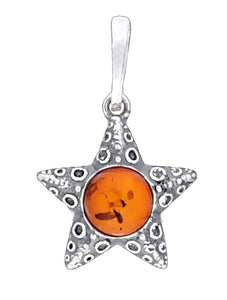Genuine Baltic Amber - Starfish Pendent - 925 Sterling Silver