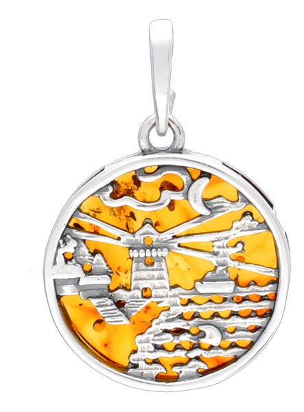 Genuine Baltic Amber - Lighthouse Pendent - 925 Sterling Silver