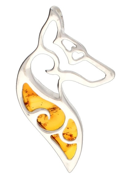 Genuine Baltic Amber Dog Pendent - 925 Sterling Silver
