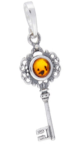 Genuine Baltic Amber - Key Pendent - 925 Sterling Silver