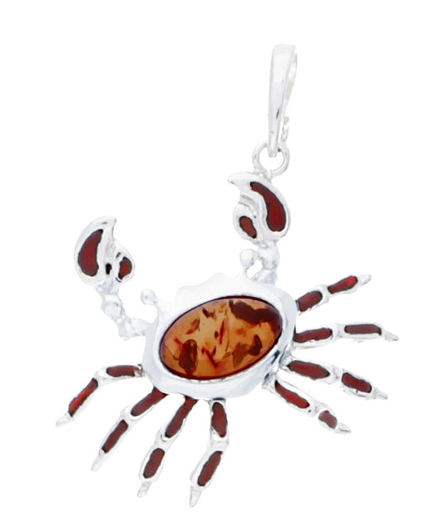 Genuine Baltic Amber Crab Pendent - 925 Sterling Silver