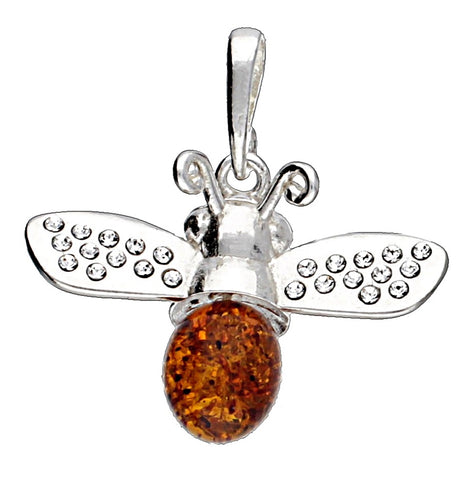 Genuine Baltic Amber Bee Pendent - 925 Sterling Silver