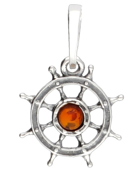 Genuine Baltic Amber - Wheel Pendent - 925 Sterling Silver