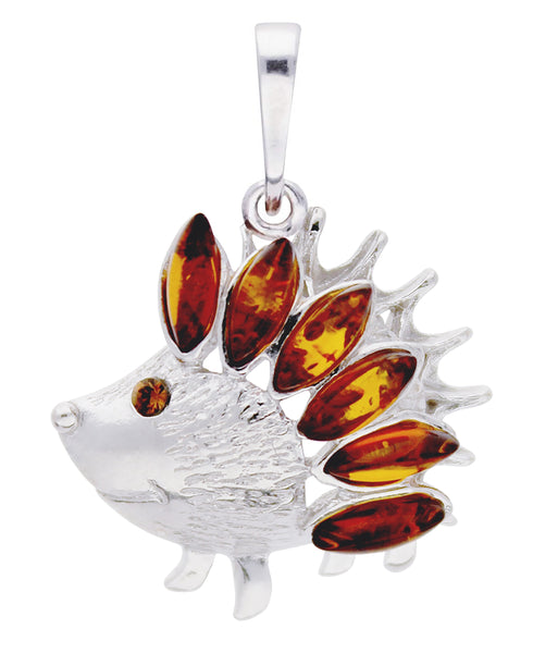 Genuine Baltic Amber - Hedgehog Pendent - 925 Sterling Silver