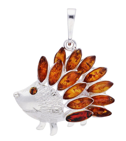 Genuine Baltic Amber - Hedgehog Pendent - 925 Sterling Silver