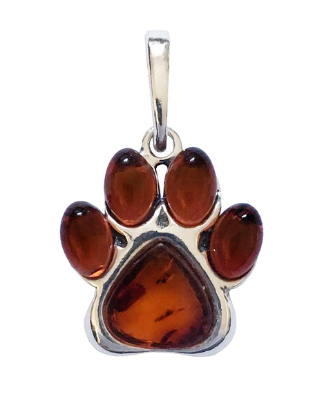 Genuine Baltic Amber - Paw Pendent - 925 Sterling Silver