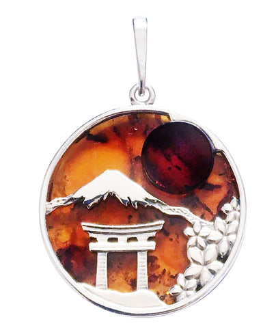 Genuine Baltic Amber - Japan Fuji Pagoda Pendent - 925 Sterling Silver