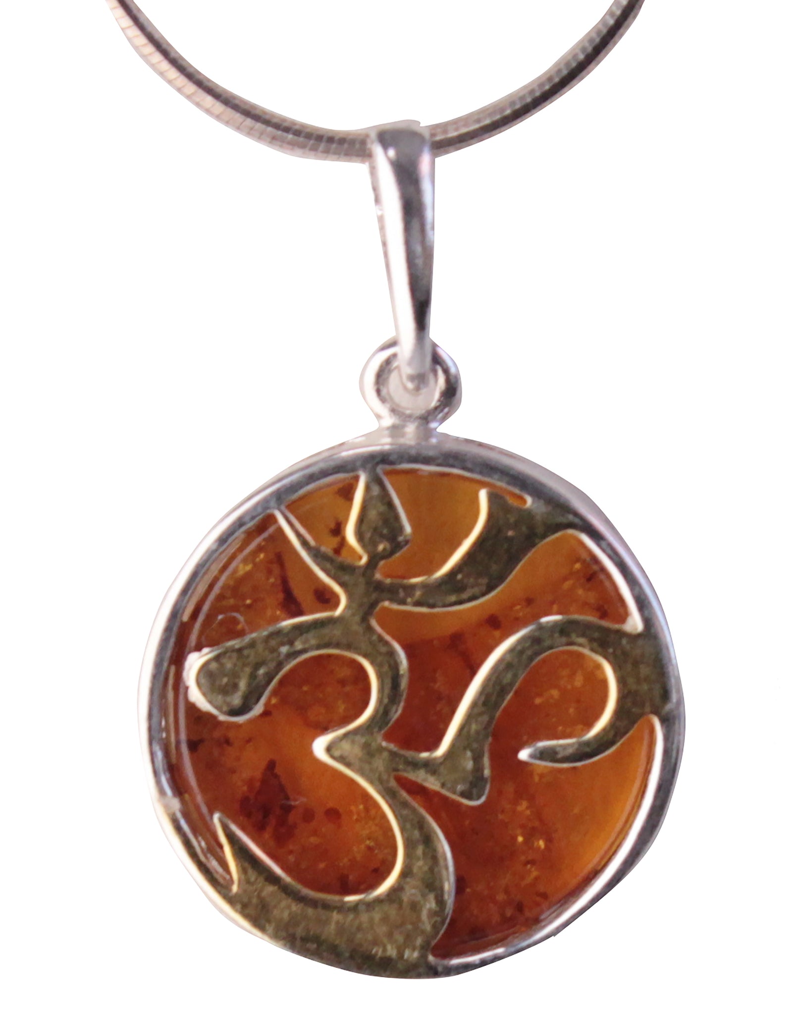 Genuine Baltic Amber - Ohm Pendent - 925 Sterling Silver