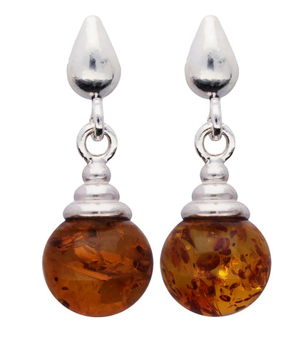 Genuine Baltic Amber Ball Pendent - 925 Sterling Silver