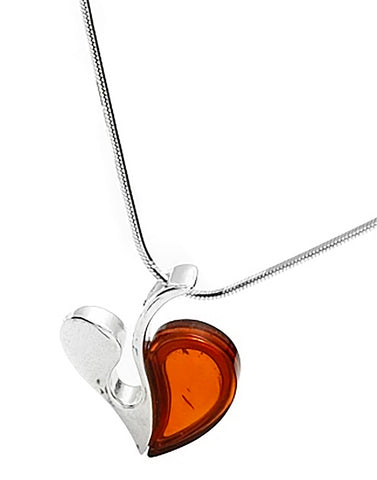 Genuine Baltic Amber - Heart Pendent - 925 Sterling Silver