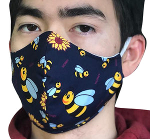 Homemade Cotton Face Mask - 1x Bee Mask + 1x Free Random Design mask