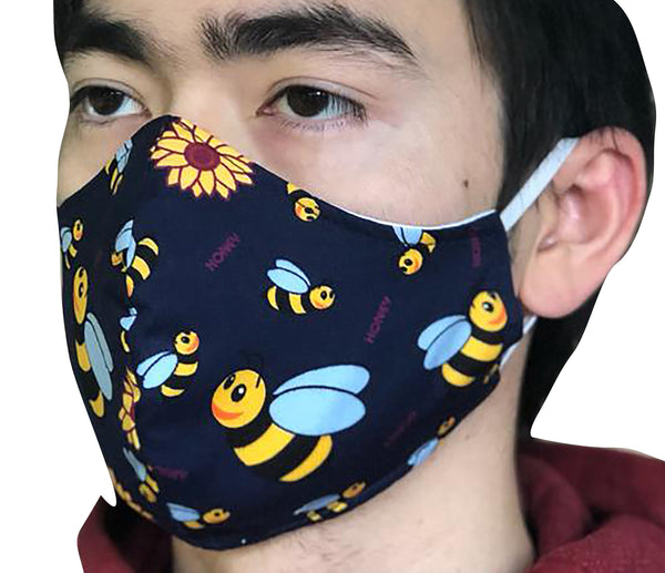 Homemade Cotton Face Mask - 1x Bee Mask + 1x Free Random Design mask