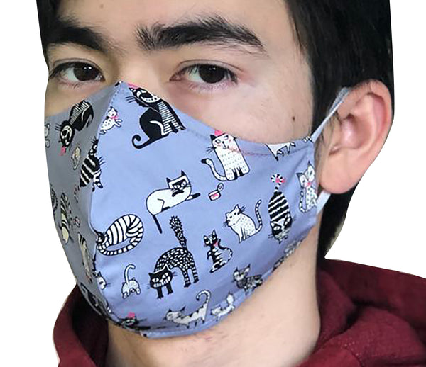Homemade Cotton Face Mask - 1x Grey Cat Mask + 1x Free Random Design mask