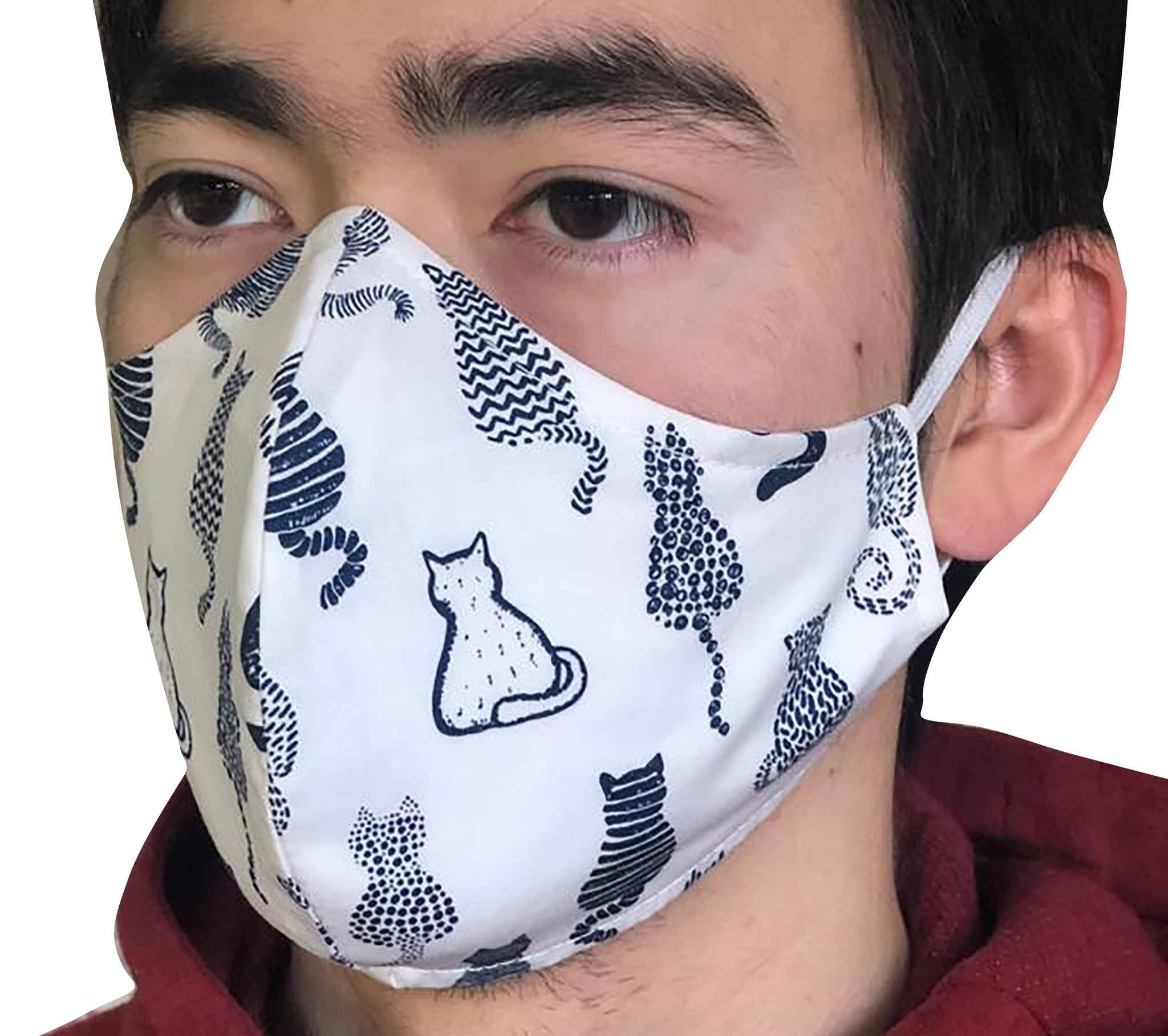 Homemade Cotton Face Mask - 1x White Cat Mask + 1x Free Random Design mask