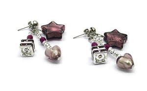 Murano Glass - Caravella Charm Earrings - Purple - 925 Sterling Silver