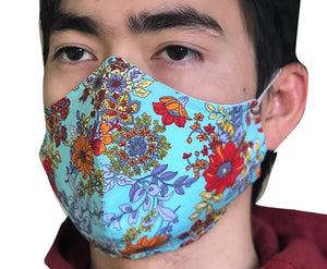 Homemade Cotton Face Mask - 1x Blue Paisley Mask + 1x Free Random Design mask