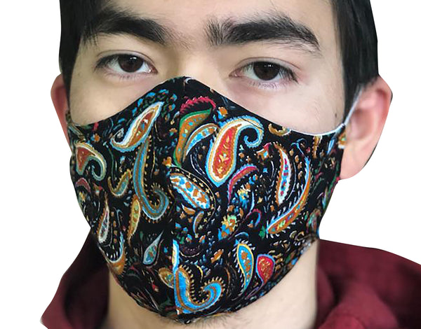 Homemade Cotton Face Mask - 1x Black Paisley Mask + 1x Free Random Design mask