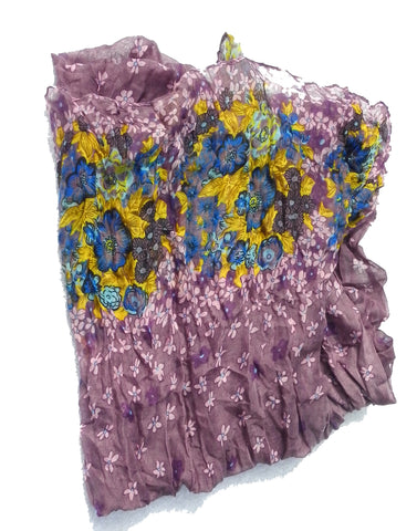 Crinkle Flower Scarf - Purple Brown - Polyester