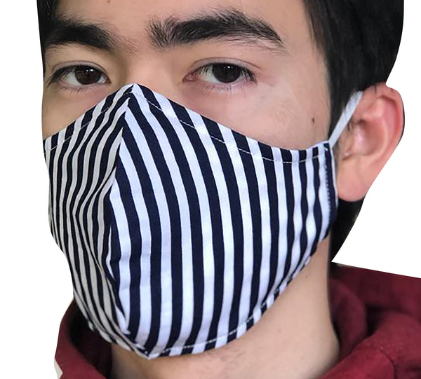 Homemade Cotton Face Mask - 1x Black Stripe Mask + 1x Free Random Design mask